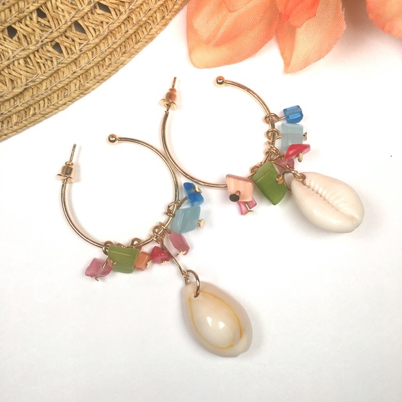 Seashell Drop Dangle Bead Earrings - Picture 4 of 6